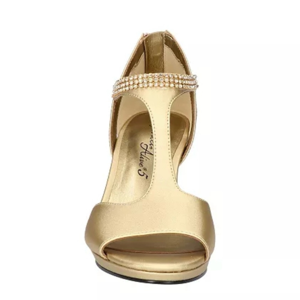 Easy Street Gold Heels with Rhinestone Embellishment